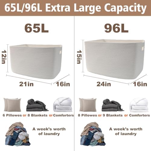 JMvicyroam 96L Large Woven Cotton Rope Blanket Basket - Image 3