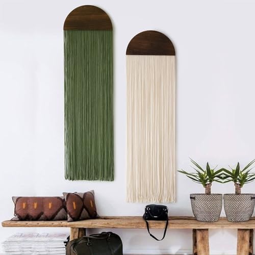 2Pcs Macrame Wall Hanging Boho Decor yarn Handmade Round Tassel 13.7"W*51"L - Image 5