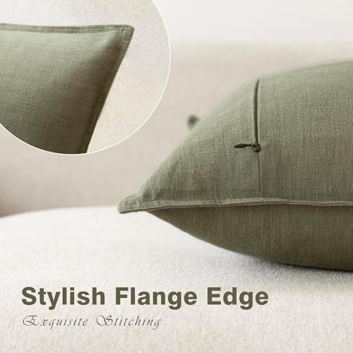 Foindtower Linen Decorative Throw Pillow Covers 24x24 Olive Branch Green - Image 3