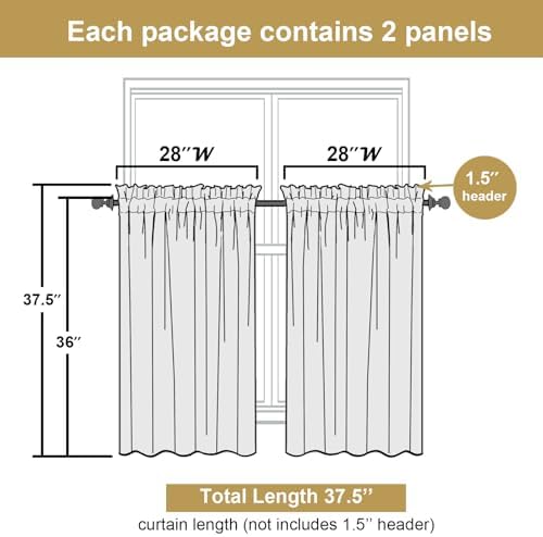 Lecloud Leia Charcoal Grey Sheer Kitchen Curtains 36 Inch Length 2 Panels - Image 3