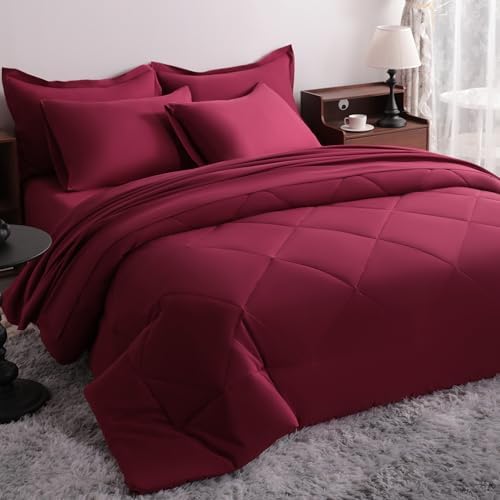 NTBAY King Microfiber Bed in a Bag, Comforter Set 7 Piece, Wine Red by NTBAY