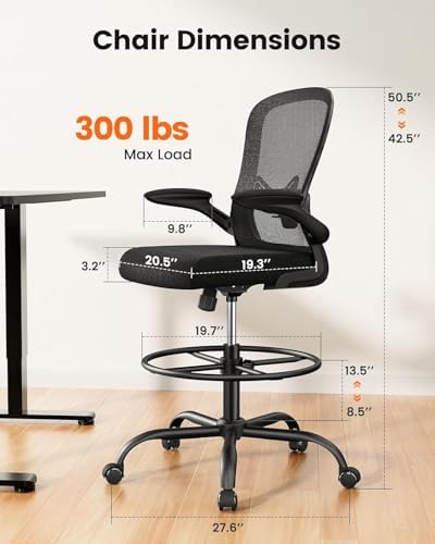ErGear Drafting Chair with Footrest Ring and Flip-Up Arms - Image 2