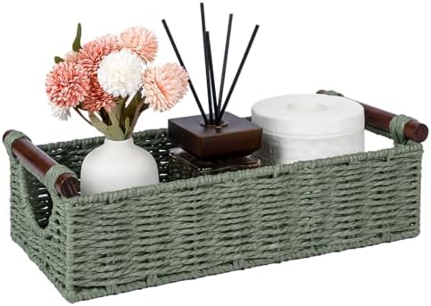 CubesLand Small Wicker Toilet Basket Tray Organizer W/Cut Out Handle by CubesLand