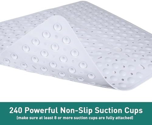 Large Square Shower Mat Bathtub Bath Mat Non Slip White 27"x27" - Image 4