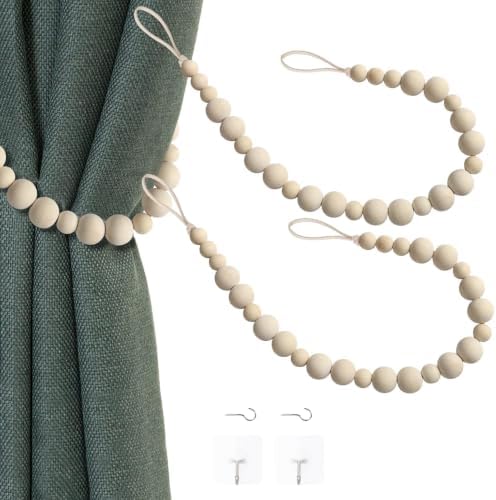 2 Pack Wood Bead Curtain Tieback, Boho Curtain Holdback by OCIOLI