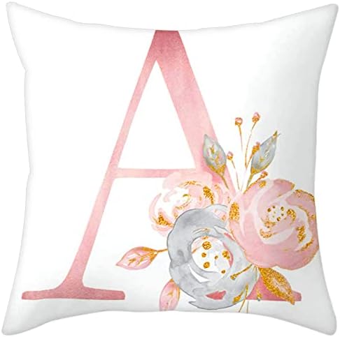 Throw Pillow Covers Alphabet Decorative Pillow Cases ABC Letter Flowers Cushion by Eanpet