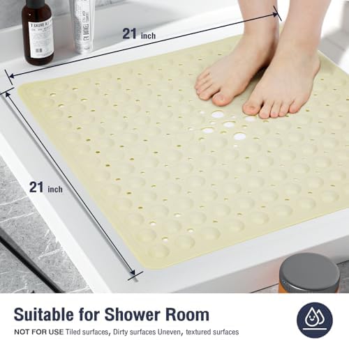 Square Shower Mat Bathtub Mat Tub Bath Mat Non Slip Beige 21"x21" - Image 5