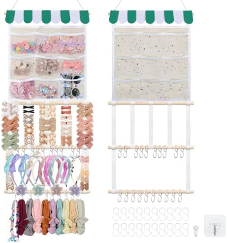 Bow Headband Organizer Hair Clips Holder w/ 9 Sorted Mesh Pockets by iHansee