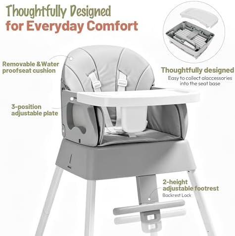 5 in 1 Foldable Baby High Chair, Convertible Highchair - Image 3