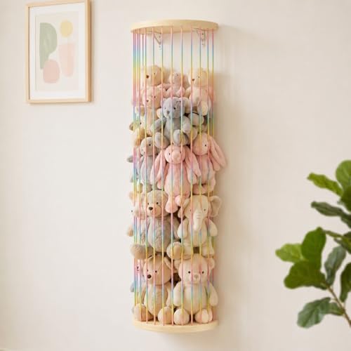 Stuffed Animal Storage Hammock Wooden Half Circle Design Wall Hanging Plush Toy by VOMELON