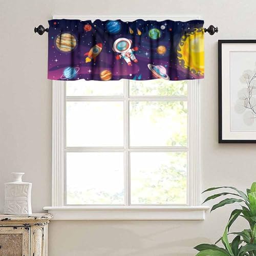 Cartoon Astronaut Valances Kids Curtains, Cute Galaxy Planet Outer Space Theme - Image 5