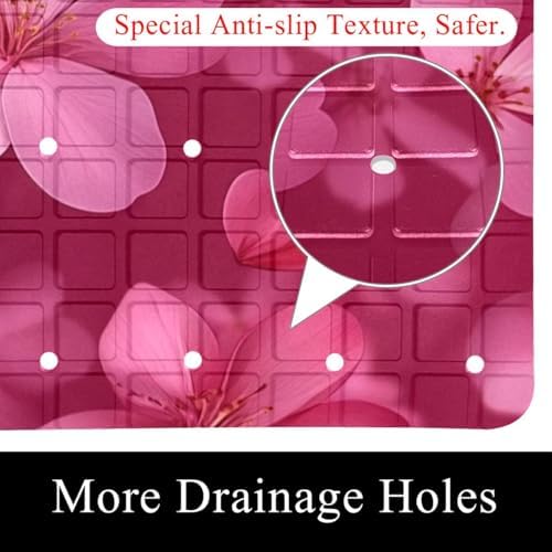 Bathtub Mat Non Slip 26.8x15.1 Inch, Cherry Blossoms Shower Mat - Image 2