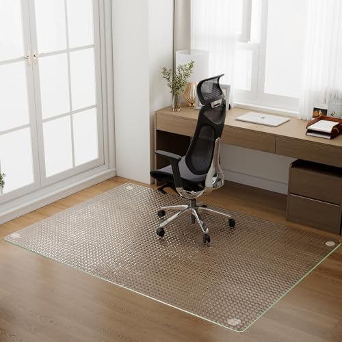 GLSLAND 46"x55" Tempered Glass Chair Mat – Checkered Patterned Desk Mats by GLSLAND