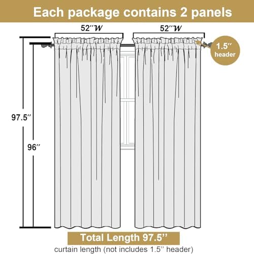 Lecloud Leia White Sheer Curtains 96 Inches Long 2 Panels, Airy Voile Jacquard - Image 2