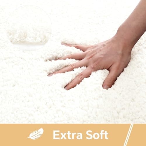 Polyester Bathroom Rug 24"x36" Cream, Non-Slip Soft Shaggy Bath Mat - Image 3