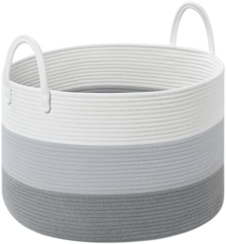 67L Large Woven Blanket Basket, Cotton Rope Baby Laundry Hamper by Degeyoyo