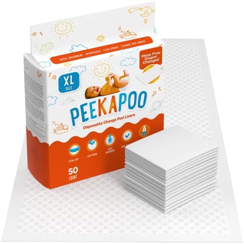 Peekapoo X-Large Disposable Baby Changing Pad Liners, 50 Pack, 30 x 18 in by PEEKAPOO