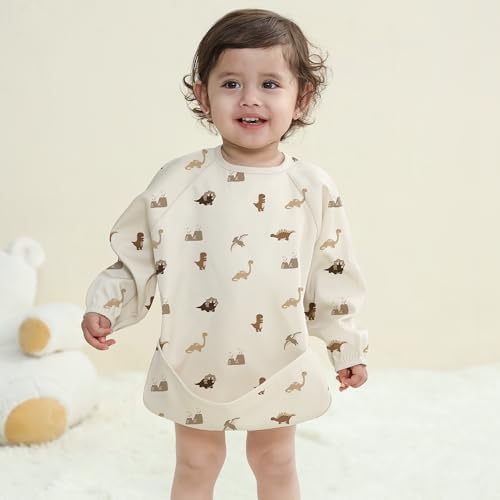 Susurration Baby Long Sleeve Bib Waterproof Sleeved Bib Smock - Image 2