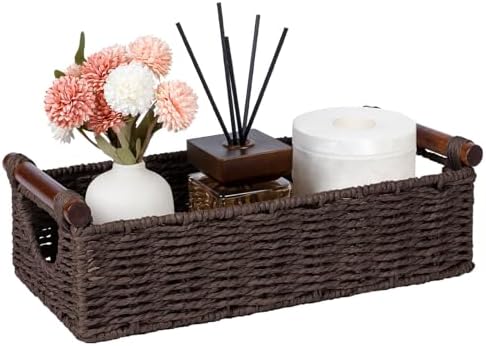 CubesLand Small Wicker Toilet Basket Tray Organizer W/Cut Out Handle by CubesLand