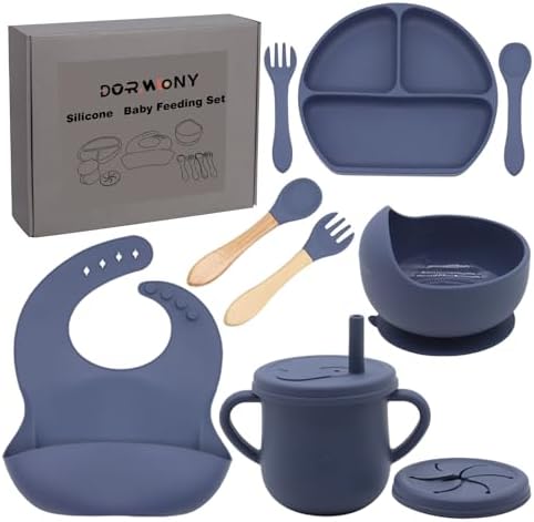 100% Silicone Baby Feeding Set, BPA Free Baby Dishes by Dormlony