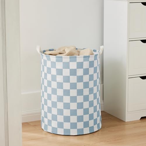 Ohocut Blue Checkered Laundry Basket, Collapsible Aesthetic Cute Canvas - Image 2