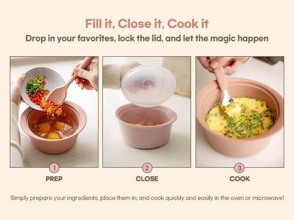 Microwave Silicone Steamer for Baby Food, Made In Korea, Oven & Dishwasher Safe to 482°F, Easy Clean, Microwave Pot with Handle & Lid, 100% Food Grade Steamer Bowl (Terracotta Rose, 27.1oz (800ml))