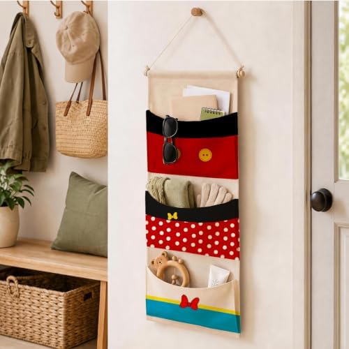 Cute 3-Pocket Hanging Wall Organizer, Polka Dot Over Door Storage Pockets - Image 5