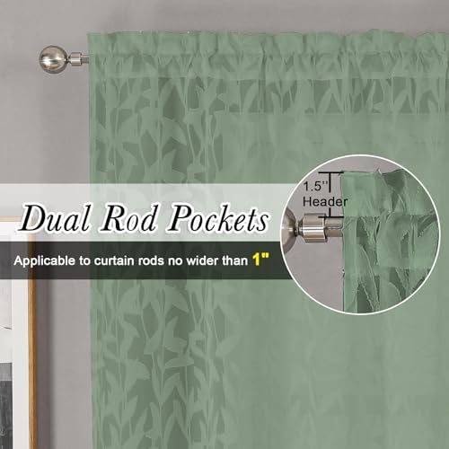 Lecloud Leia 2 Panels Semi Sage Green Sheer Curtains 45 Inch Length, Light - Image 2
