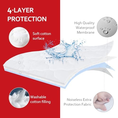 Waterproof Pack and Play Mattress Pad Sheets Fitted, Cotton Fabric - Image 3