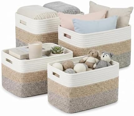 4 sets of hand-woven cotton rope storage boxes, suitable by Unknown