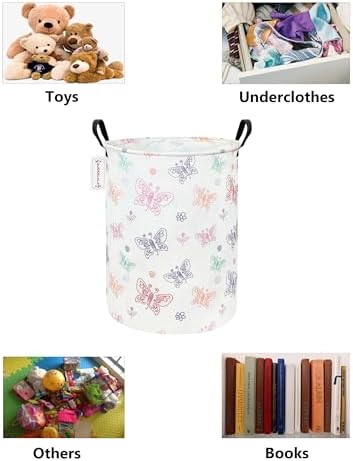 Foldable Waterproof Round Fabric Laundry Basket Home, Colorful Butterfly - Image 3