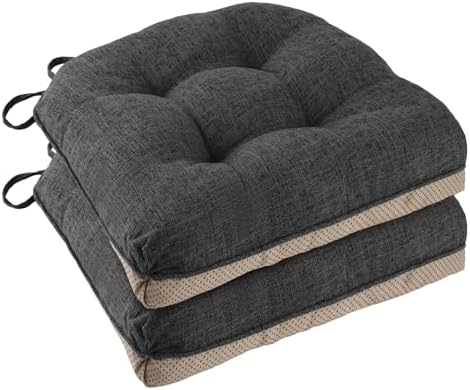 Chair Cushions for Dining Chairs Set of 2, Dark Grey by FlyGulls