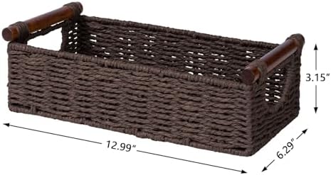 CubesLand Small Wicker Toilet Basket Tray Organizer W/Cut Out Handle - Image 6