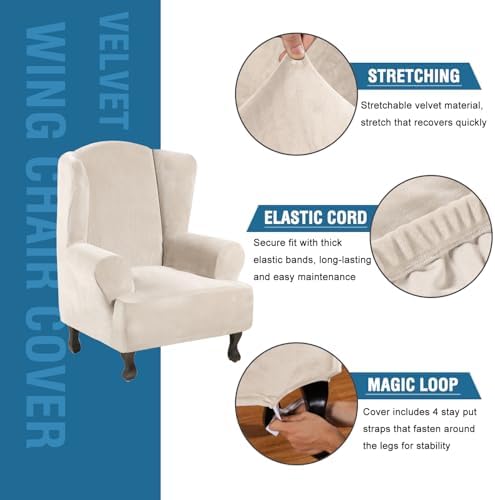 H.VERSAILTEX Wingback Chair Covers Polyester Spandex Plush Wing Chair Slipcover - Image 2