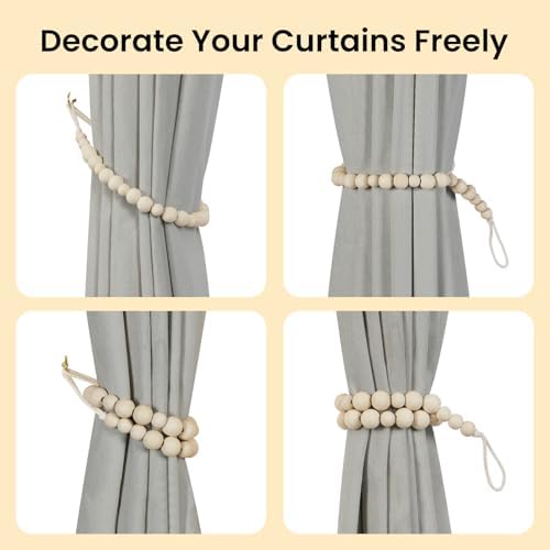KLOGTSIND Wood Bead Curtain Tiebacks, 6 Pack Curtain Tie Backs - Image 4