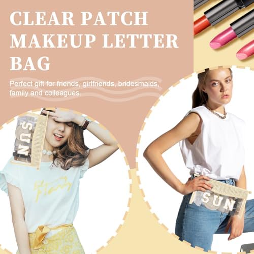 Iqimott Clear Patch Sun Bag Makeup Letter Bag, Boho Preppy Letter Bags - Image 5