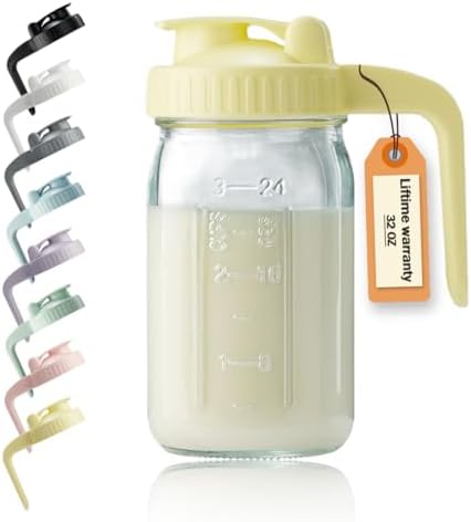 32oz Glass Pitcher with Lid & V-shaped Pour Spout by miradexic