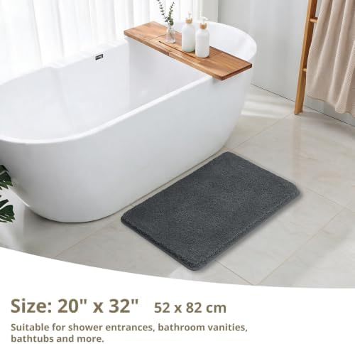 Polyester Bathroom Rug 20"x32" Dark Gray, Non-Slip Soft Bath Mat - Image 2