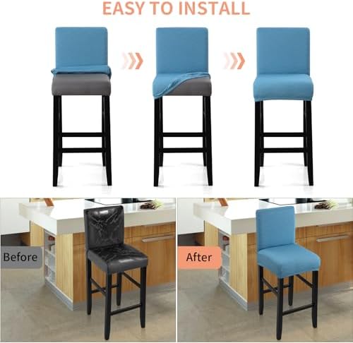 Fuloon Waterproof Barstool Covers Chair Slipcovers, Lake Blue, 2 Pack - Image 5