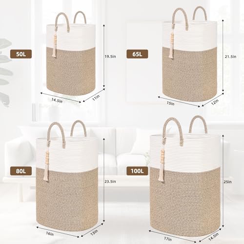 Woven Laundry Basket for Clothes, 50L Large Rectangle Laundry Hampers - Image 3