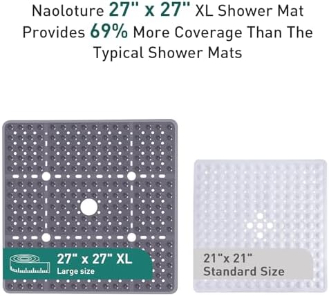 Large Square Shower Mat Bathtub Bath Mat Non Slip Gray 27"x27" - Image 3