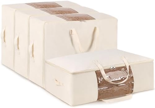 Comforter Storage Bags 70L Canvas Closet Organizer Clothes Container 4 Pack by YGEOMER