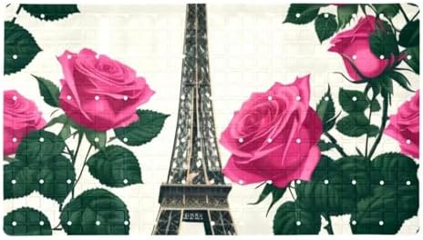 Shower Mat Non Slip 26.8 x 15.1 Inches, Eiffel Tower Rose Bathtub Mat Shower by Anna+Cowper