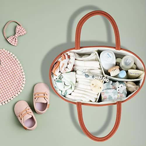 XUANGUO Large Cotton Rope Baby Diaper Caddy Organizer Basket Rust - Image 6