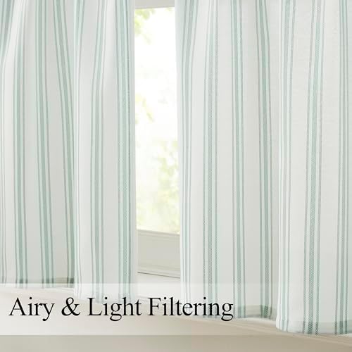 ZJDECOR Cotton Blended Semi Sheer Green Stripe Tiers Cafe Panel - Image 2