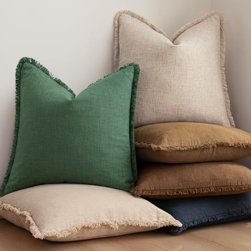 Foindtower Decorative Linen Fringe Throw Pillow Covers 24×24 Pine Green - Image 6