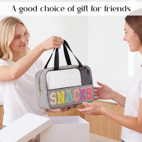 Sanwuta Seersucker Snacks Bag Chenille Letter Clear Makeup Bag - Image 6