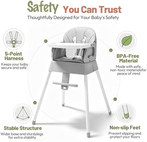 5 in 1 Foldable Baby High Chair, Convertible Highchair - Image 4