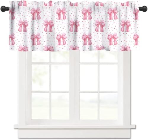 Watercolor Red Bow Valance, Abstract Confetti Geometric Pink Polka Dots Bows by JanJCurt