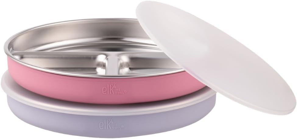 Stainless Steel Divided Plates + Silicone Sleeve and Storage Lid | Baby, Toddler, Kids | Dinner & Snack Plates | 2 Pack